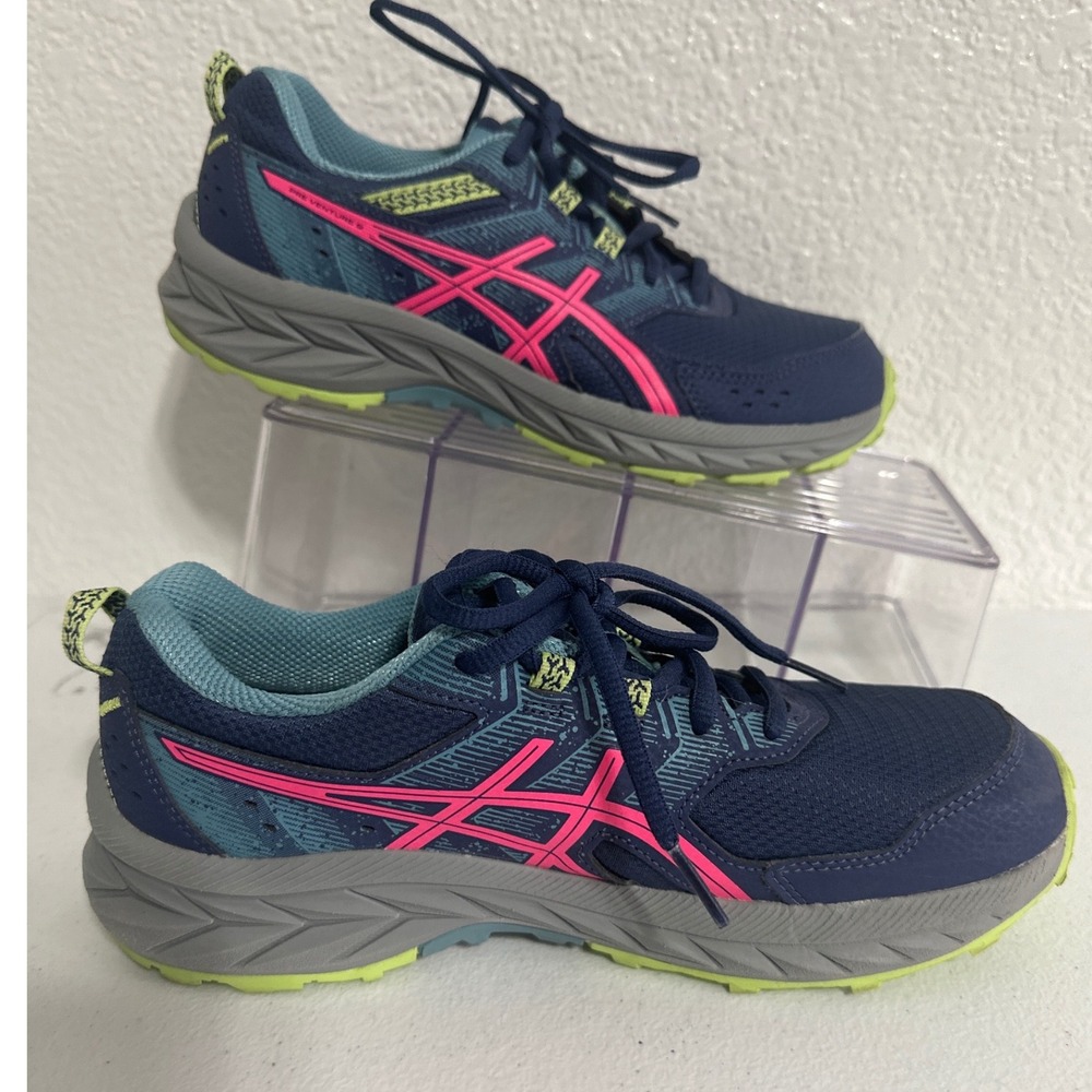 ASICS Pre Venture 9 Navy Pink Lime Trail Running Shoes Size 6